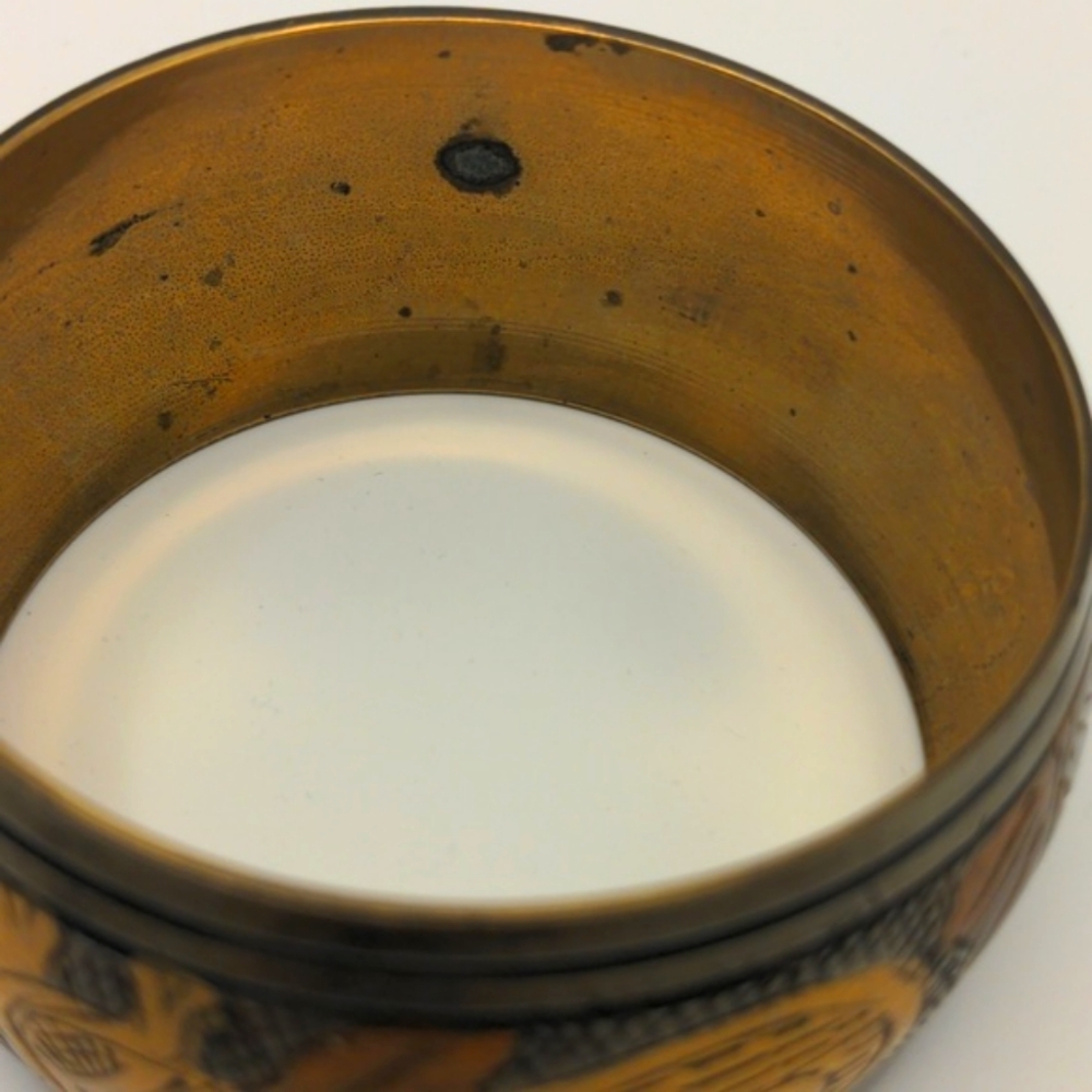 Vintage Gold Brass and Copper Bangle Bracelet  Wide.  Handcrafted  3" Across. - Picture 6 of 8